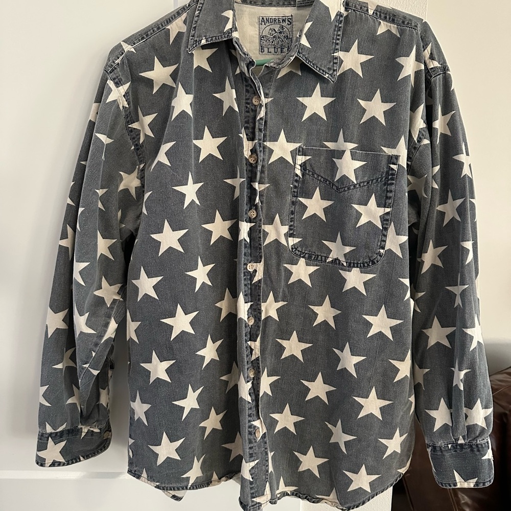 VINTAGE Andrew’s Blues Star Patterned Denim Shirt